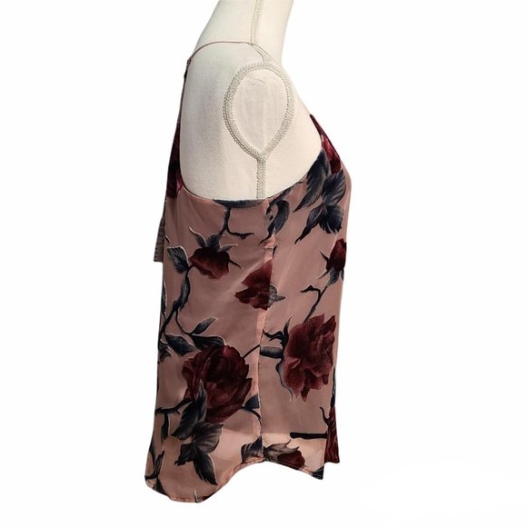 Lavander Brown Women's Velvet Burnout Floral Cami Tank Top Mauve Multi Size S - Picture 4 of 4